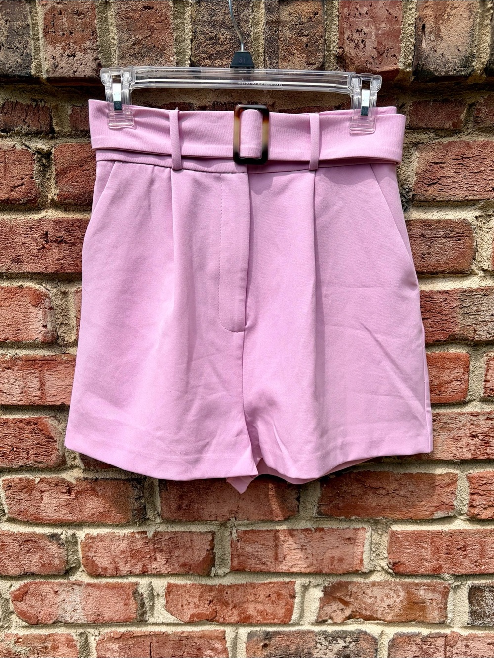 ASOS Design High-Waist Shorts in Light Pink with Belt
